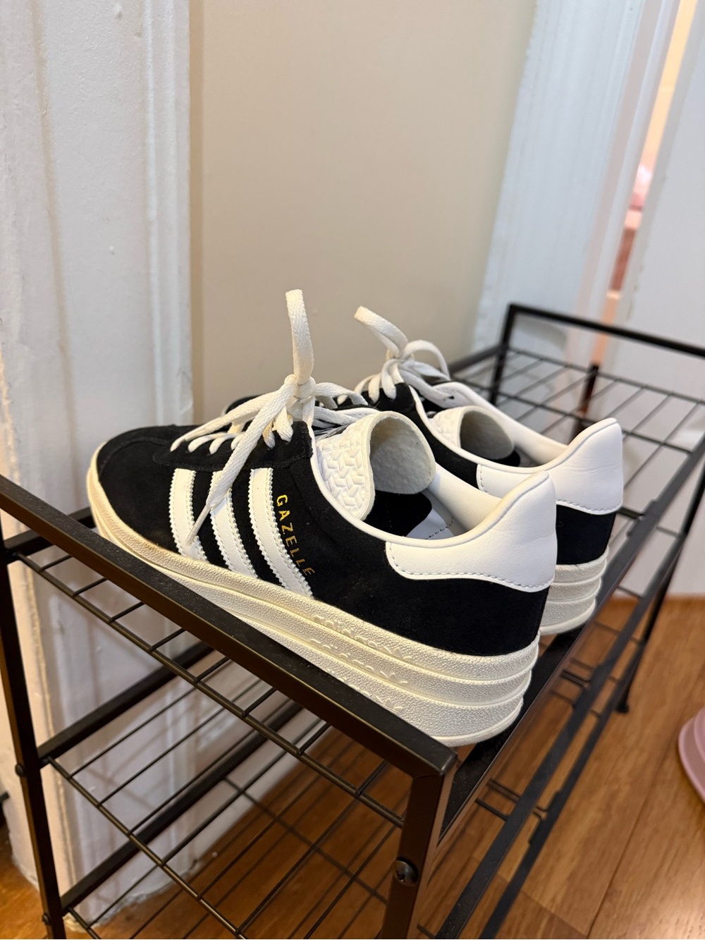 adidas Black and White Gazelle Bold Platform Sneakers